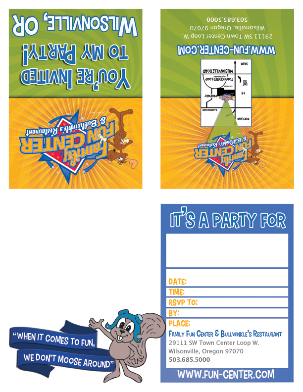 Print Invitations For Your Bullwinkle S Family Fun Center Party